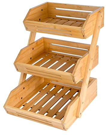 VIKEYHOME Fruit Basket, 3 Tier Bamboo Fruit Bowl for Kitchen, Stand Storage Holder, Heavy Duty/Large Capacity for Fruit, Vegetables Countertop Organizer
