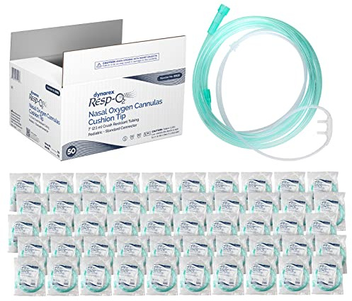 Dynarex Nasal Cannulas for Oxygen Therapy- 7' Crush Resistant Oxygen Supply Tubing for Newborn and Pediatrics - Soft Cushion Tip Standard Connector - 50 Per Case