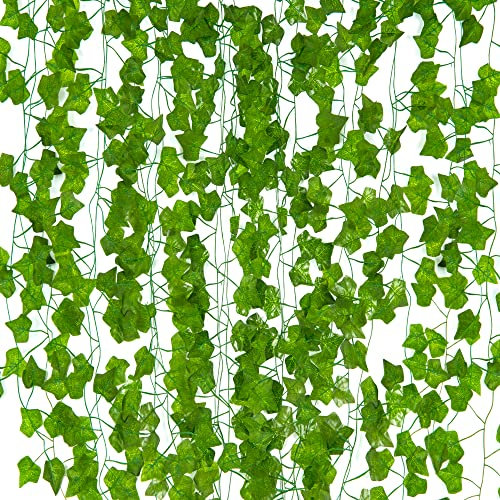 ZENO Artificial Ivy Leaf Vines - 12 Pack 84 Ft | Artificial Ivy Garland | Hanging Plants | English Ivy Garland for Weddings Home Kitchen Garden Office Wall Decor | Fake Leaves | Fake Vines