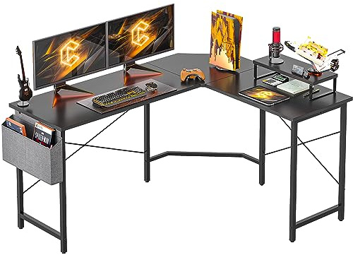 Cubiker L Shaped Gaming Desk, 150 cm Computer Corner Desk with Monitor Shelf for Home Office Study Writing Workstation, Black