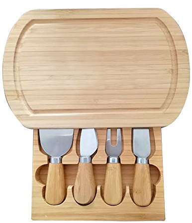 Tagliere per formaggio, Vassoio per Formaggi, Tagliere in Bambù Ecologico, con Pialla Forchetta, Cassetto