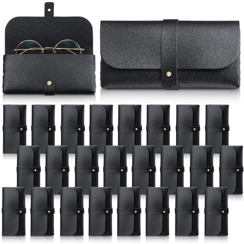 Nuogo 30 Pack Eyeglass Case Soft Glasses Case Studded Sunglasses Pouch Portable PU Leather Sunglasses Bag Travel Reading Glass Sleeve for Women Men