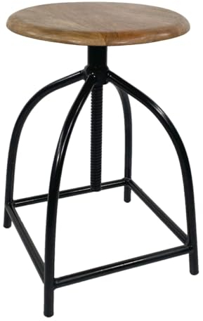Amago home Drehhocker Barhocker Hocker Drehstuhl höhenverstellbar Massivholz Sitz Metall Gestell Farbe schwarz matt - Tabacco