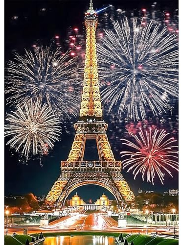 KEYIFA Diamond Painting Kit Torre Eiffel de París, 5D DIY Completo Taladro Pintura Con Manualidades Diamantes, Pintura De Diamantes Manualidades Para Adultos, DecoracióN De Pared Hogar 30x40cm