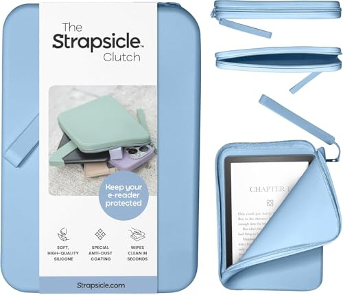 Strapsicle Silicone Clutch for Kindle & E-Readers – Multi-Purpose Bag for Phone, Wallet & Keys – Fits 6.8″–7″ Paperwhite 2024, 6″ Kindles, Kobos, Nook – Anti-Dust Coating - Bondi Blue