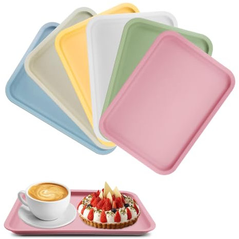 imposyu 6 Piezas Bandejas Plastico Rectangular Reutilizable Bandejas para Servir Comida Pequeña Bandejas de Cocina para Desayuno Fruta Tartas Postres (24,8 × 17,8 CM)