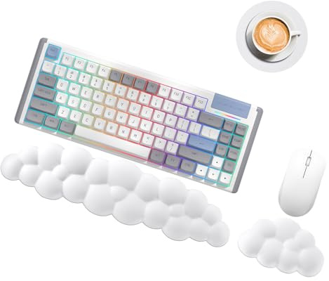 ANOMM Reposamuñecas para teclado de nube, bonito reposamuñecas para teclado con reposamanos y posavasos, piel sintética suave, soporte ergonómico para teclado para soporte de muñeca y reposabrazos
