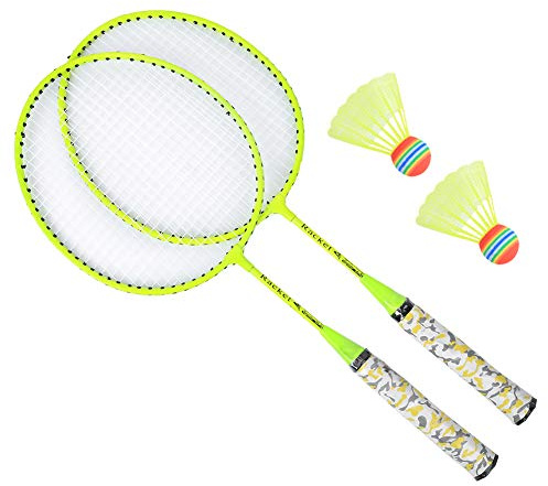 POENVFPO Barn Badminton Racket Boll Set Utomhus Sport Leksak för Pojkar Flickor Mjukt Grepphandtag Idealisk för Nybörjare Familj Kul (Fluorescerande gul)