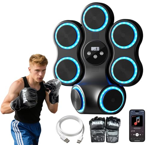 Machine de Boxe Musicale pour Adultes et Enfants, entraîneur de Frappe interactif avec Gants de Boxe, Sac de Frappe Mural de Grande Taille