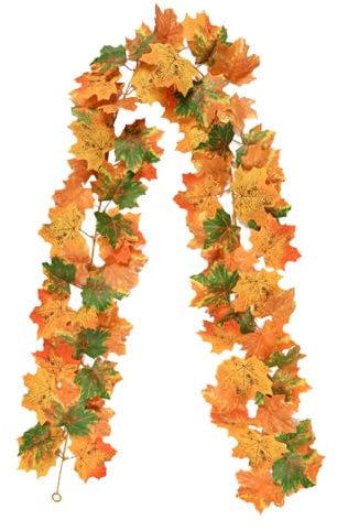 Guirlande Feuilles Automne | 175 Cm Décoration Automnale Halloween | Guirlande D’Érable Halloweens | Vigne Ornementale Déco Intérieure/Extérieure Pour Fête, Maison, Jardin, Scène, Cheminée, Table