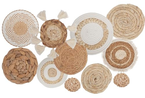 HUOMAQFAN Juego de 9 cestas de pared bohemias, decoración de pared tejida, 2 bolas decorativas de ratán, decoración de pared tejida, cestas tejidas colgantes para salón, dormitorio, comedor, oficina