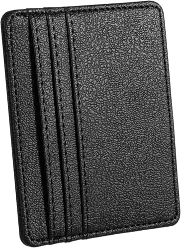 Black Credit Card Holder for Men and Women - Small Card Wallet - Leather Card Holder with 3 Blocking Case and 1 Pocket - for Bus, Bank, Driving (Black)