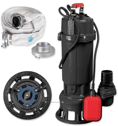 WALTER Schmutzwasserpumpe 1500 W mit Schneidwerk, 24.000 l/h, Förderhöhe 18 m, Partikel bis 80 mm, automatischer Schwimmerschalter 8 m Kabel