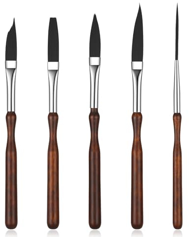 DOPENSPI Set di 5 pennelli Starter Pinstriping, ad alte prestazioni, con testa piatta per pittura artistica dettagliata, manico in legno di betulla, setole in nylon