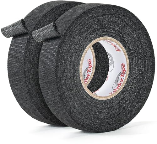 Ealyder Tape 2 Piezas de Cinta de Tela Negra, 19mm x 17m, Cinta Adhesiva de Tela Para Tejidos, Cinta Aislante Negra, Ideal Para Aislar y Agrupar Cables de Manera Segur