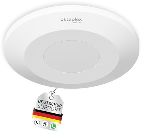 Oktaplex Isa Rilevatore di Presenza da Soffitto Bianco – Ultra Piatto 22mm – Sensore Radar 24GHz per Rilevamento Presenza – Rilevatore di Movimento HF 360° da Superficie