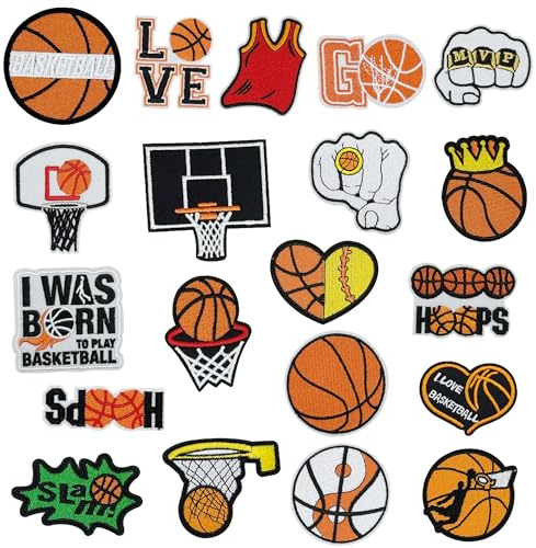 Allazone 24 Pièces Patches à Repasser de Basketball Patchs Brodés Thermocollants pour Vêtements Sacs Jeans Chapeaux DIY Couture