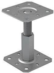 Embase pied de poteau carrée réglable - Platine 100x100 mm - Ht 100 à 150 mm - Acier galvanisé à chaud M20 - Fabrication Europe