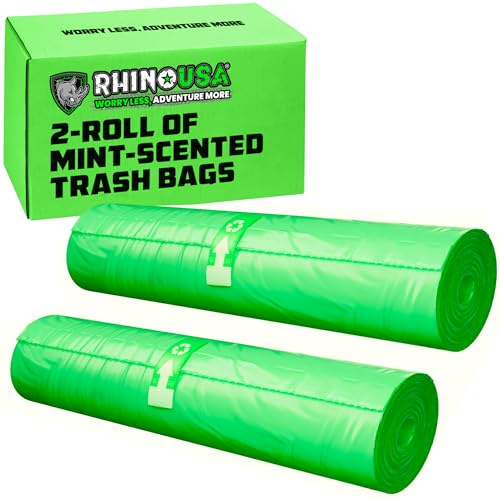 Rhino USA Scented Portable Toilet Bags (2 Rolls) Camping Toilet Bags for Outdoor 19 Litres Potty/Bucket - Replacement Poop/Waste Bag with Mint Scent for Outdoor Porta Potty