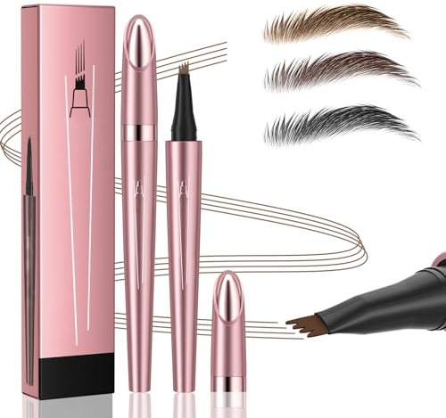 Magic Eyebrow Pencil, Waterproof Microblading Eyebrow Pen for Women with 4 Fork Tip for Natural-Looking Hair-Like Defined Brows Effortlessly (Dark Brown)