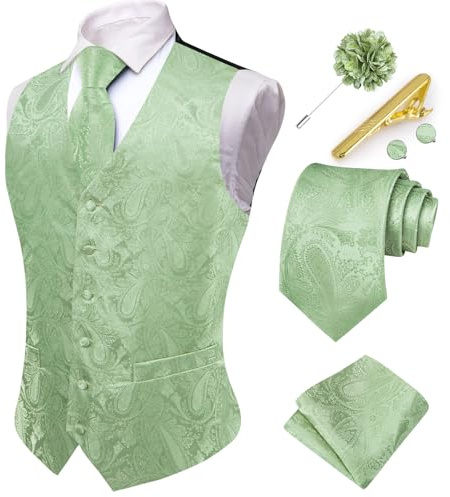 Hi-Tie Ensemble gilet et cravate pour homme avec col en V en soie cachemire formel gilet cravate poche carré ensemble pour mariage
