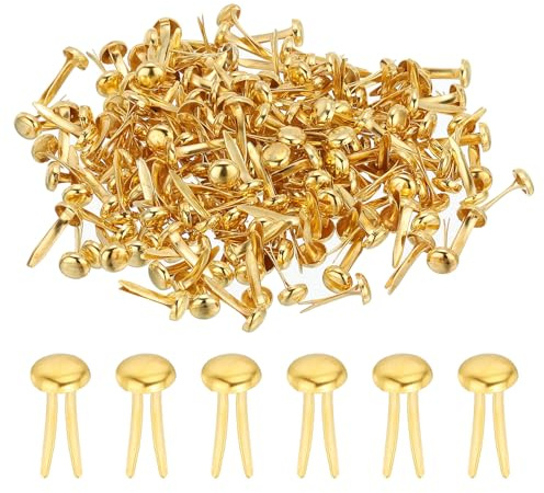 PATIKIL 1000Pcs Paper Brass Fasteners Split Pins Pastel, Gold Tone 4.5x8mm | Metal Brads Round Head Plated Fastener for Craft Art Scrapbooking DIY Supplies