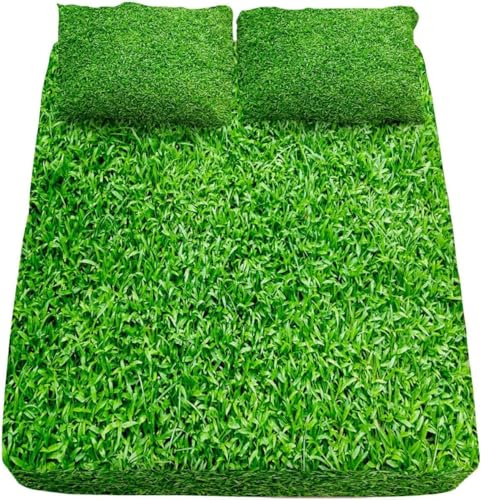 Grüne Pflanzen Spannbettlaken 140x200cm Wiese Bettlaken 3D Erwachsener Spannbetttuch 140x200 Spannbetttücher Topper 30 cm höhe Weiche Mikrofaser mit 2 Kissenbezügen a.1731