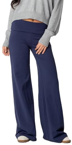 Women Fold Over Yoga Pants Y2K Flared Leggings Low Rise Bell Bottom Lounge Pants Stretchy Wide Leg Sweatpants