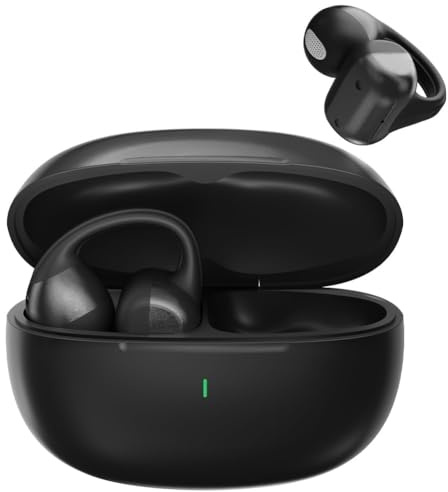 Caijin Cuffie Open-Ear, Cuffie Sportive Bluetooth a Clip, Auricolari Wireless a Clip, Bluetooth 6.0, Autonomia 40h, Ricarica Rapida USB-C, IPX4, Vestibilità Sicura Adatto per Sport Fitness Lavoro,Nero