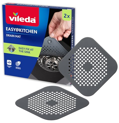 Vileda Set 2 filtri di scarico in TPE con ventose - Filtri ferma capelli per lavello, doccia, vasca e lavandino - Contro ingorghi e cattivi odori