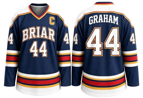 Maillot de Hockey Grahams 44 Sweatshirt Uniforme de Hockey sur Glace Col V T-Shirt Top Casual Manches Longues Comfort Training Clothing (01-1-Blue, XL)