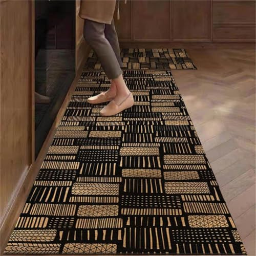 Alfombra Cocina 50X80Cm Raya Negra Alfombra Vinilica Cocina Cuero,Modernas Lavable Antideslizante Anti Fatiga para Pasillo, Comedor,Hogar Alfombrilla Cocina