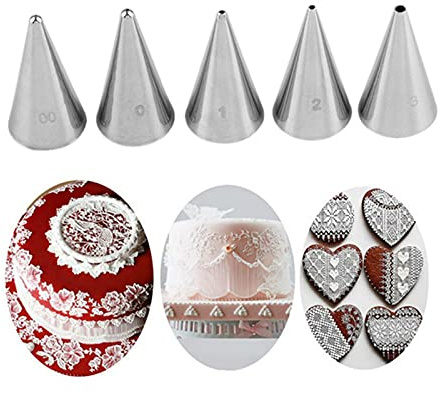 Spritztüllen Set, 5 Stück, Edelstahl, Rund für Kuchen, Cupcakes, Kekse