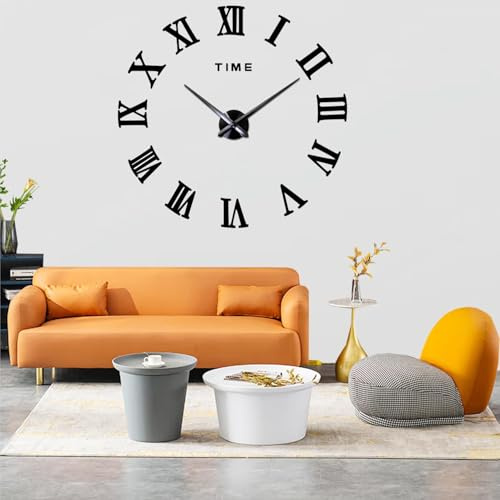 Coraltree Reloj de Pared Moderno 3D DIY, tamaño Grande(60-120cm), Movimiento Silencioso,Fácil de Montar para Sala de Estar Dormitorio Cocina Oficina Hotel(Negro)