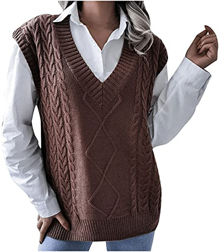 TTivxe Chaleco de punto para mujer con cuello en V, sin mangas, de punto fino