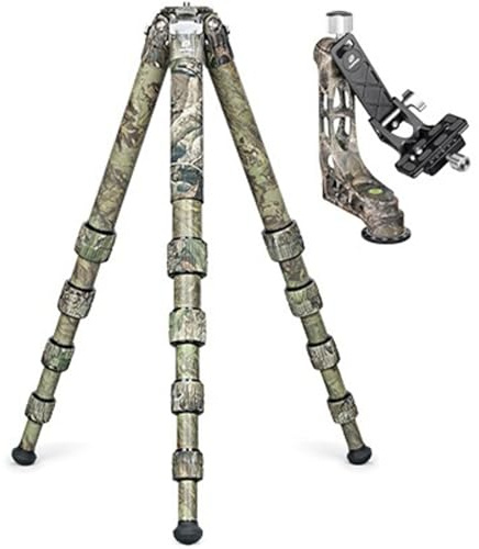 Leofoto - Ranger - Carbon Tripod with Swing Head - Ideal for Sports, Nature and Wildlife Photography - LS-365C+PG-1 - Full Camo