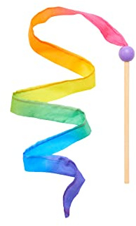 Sarah's Silks Mini Rainbow Streamer - Long Ribbon Wand for Kids, Pretend Play, Dance, Baton Stick Twirling, and Gymnastics Party Favors | 100% Silk and Wood Montessori and Waldorf Toys (1)