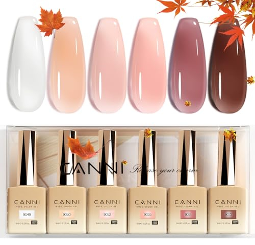 CANNI Vernis à Ongles Semi Permanent Transparent blanc rose doré marron 6 Couleur Gel Nail Polish Gel Semi-permanent Set Valentinstag Gel für Maniküre Nageldesign