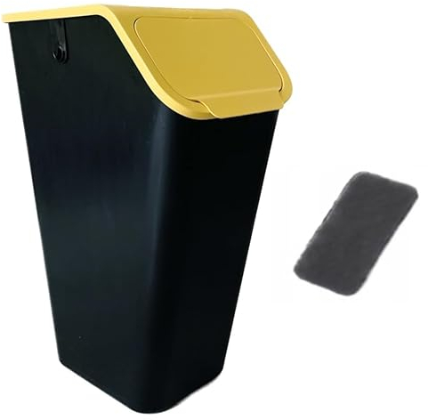 Go Practic Poubelle de Cuisine avec Couvercle 35l + filtre anti-odeurs, Plastique Corbeille tri Selectif, Bac de Recyclage Empilable, Conteneur à Déchets, Système de tri, Fonction de Clic, Nori Jaune