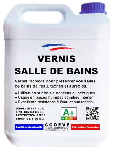 Vernis Salle De Bain - Codeve Bois - 5L - Intérieur - Pour La Protection De Votre Meuble De Salle De Bain Ou De Lavabo.