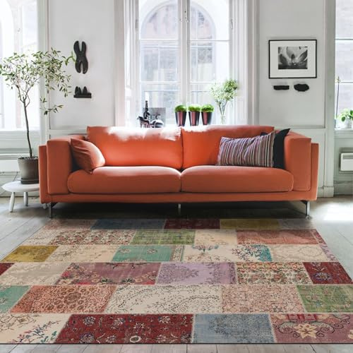 bamyum Afra - Tappeto stampato in cinghia, prodotto a macchina, 160x230 cm, soggiorno, camera da letto, antibatterico, antiscivolo, cucina, patchwork