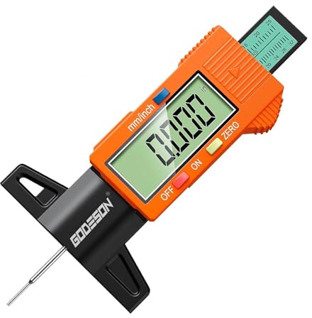 GODESON Tire Tread Depth Gauge,Digital Tire Tread Depth Gauge with Color-Coded Bar,Tread Depth Gauge in 1 Inch/25.4 mm,Tire Depth Gauge with Large LCD Display Suitable for All Vehicle Tires-Orange
