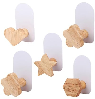 5 PCs Coat Hooks,Self-Adhesive Kids Coat Hooks Cartoon Animal Pattern Wooden Hooks Wall Hook Door Hooks for Towel, Clothes, Key, Backpacks and Hats(Nature)