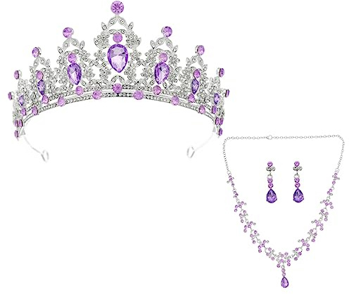 HAPINARY Conjunto de Joyas para Mujer Collar, Pendientes y Tiara de Metal y Circonita, Elegante y Deslumbrante para Eventos Nocturnos y Bodas