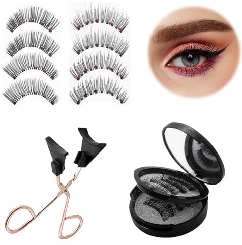 4 Paires Faux Cils Magnétiques avec Applicateur, Cils Magnétiques Aimant, Réutilisables Sans Colle ni Liner, Imperméables et Look Naturel