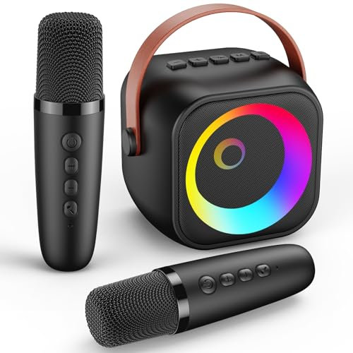 Karaoke 2 Microfonos Inalambricos, Juguetes Niño Microfono Inalambrico Karaoke con Luces LED, Microfono Karaoke Infantil Regalo Niños 3-10 Años