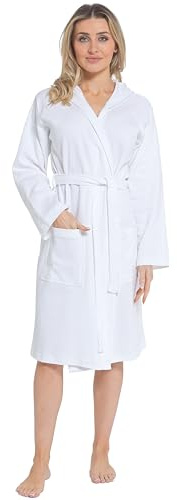Daisy Dreamer Women's Hooded Waffle Cotton Bathrobe Dressing Gown Super Absorbent Spa Robes Ideal for Home & Loungewear, White Small