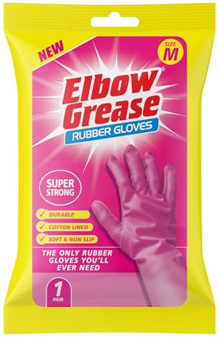 Elbow Grease Pink Rubber Gloves | Super Strong (Medium - 1 Pack) | Flocked Cotton Lined, Non-Slip Household Cleaning Glove - Durable Waterproof Gloves with Soft Lining