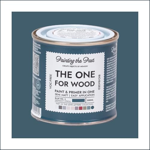 The One for Wood Paint & Primer 250ml Blue No. 3 Midnight Stroll | Semi Matt Finish, Bio-Based & VOC-Free Formula for Wooden Furniture & Surfaces | Durable & Easy Indoor Home Decorating