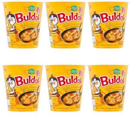 Cheese Buldak Spicy Chicken Cup Noodles – 6 Pack (70g Each) | Korean Instant Noodles | Hot & Creamy Cheese Ramen Multipack | Spicy Korean Noodle Snack